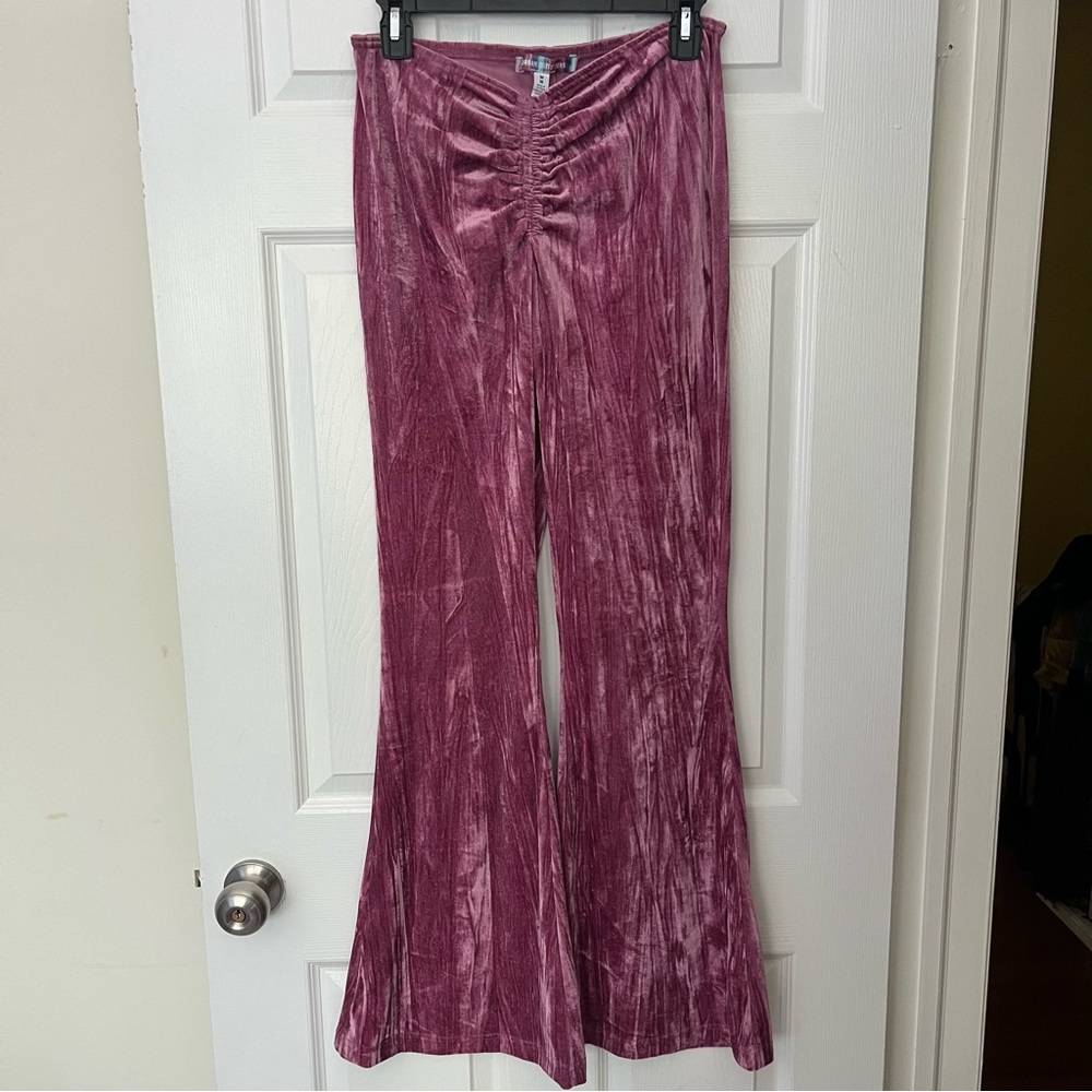 Velvet Ruched Pink Wide Leg Flares - Picture 3 of 5